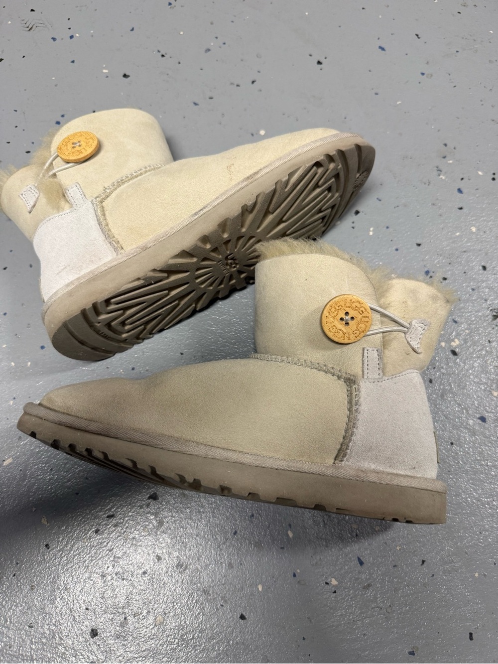 UGG Mini Bailey Button Caribou Boots - Cream